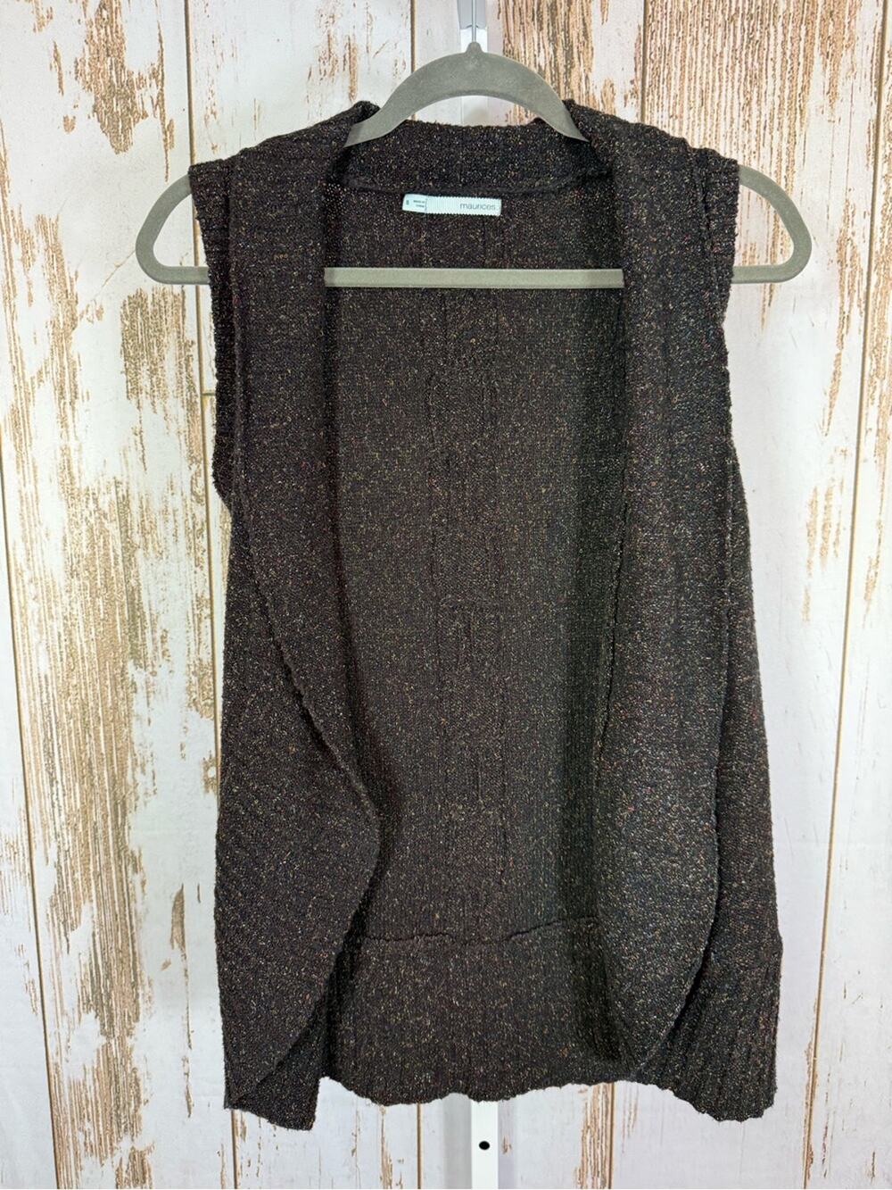 Maurices, Black with colorful thread Knit Sleeveless Open Cardigan. Size Small.